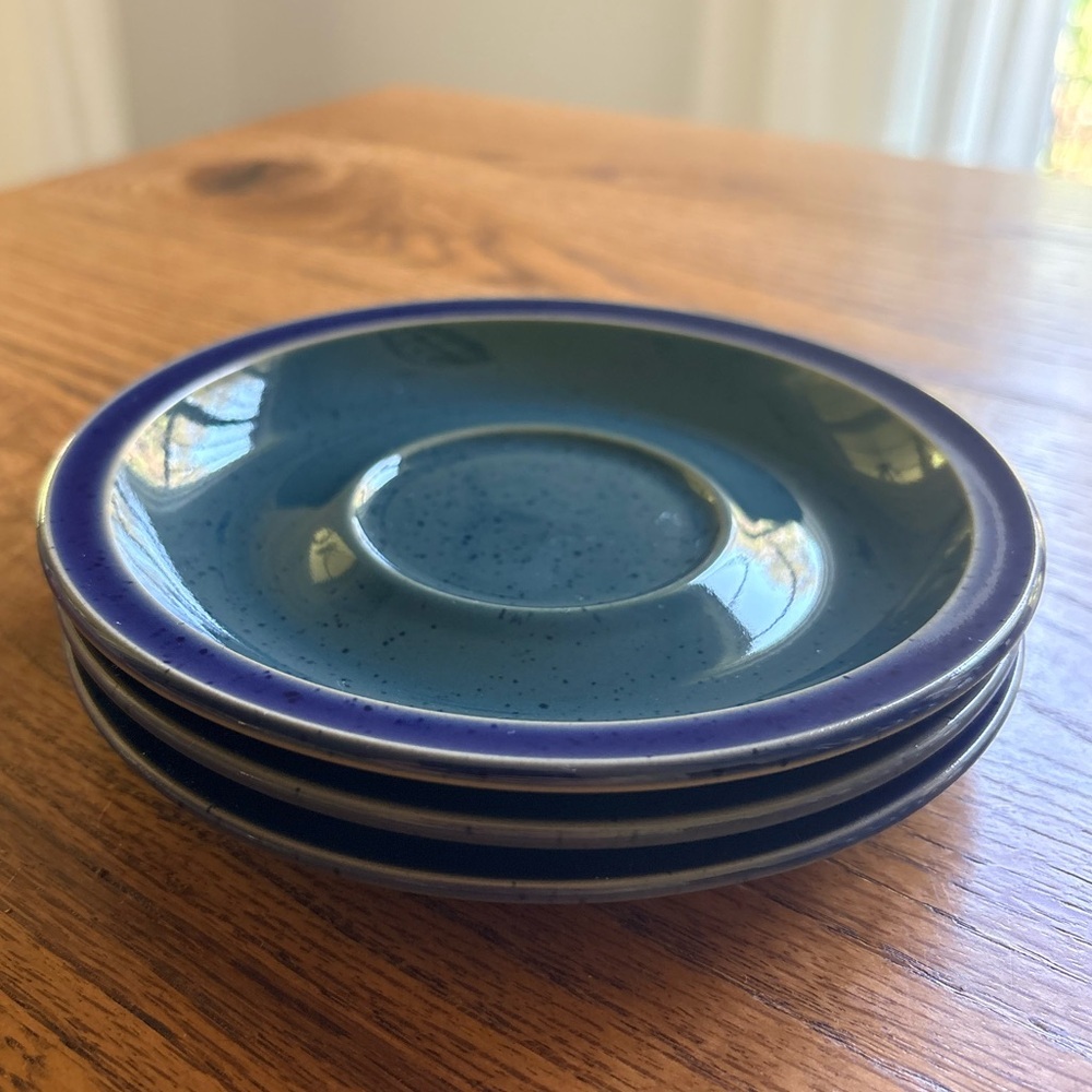 Vintage Denby Metz handcrafted saucers- set of 3- made in England- green & blue - Picture 9 of 10